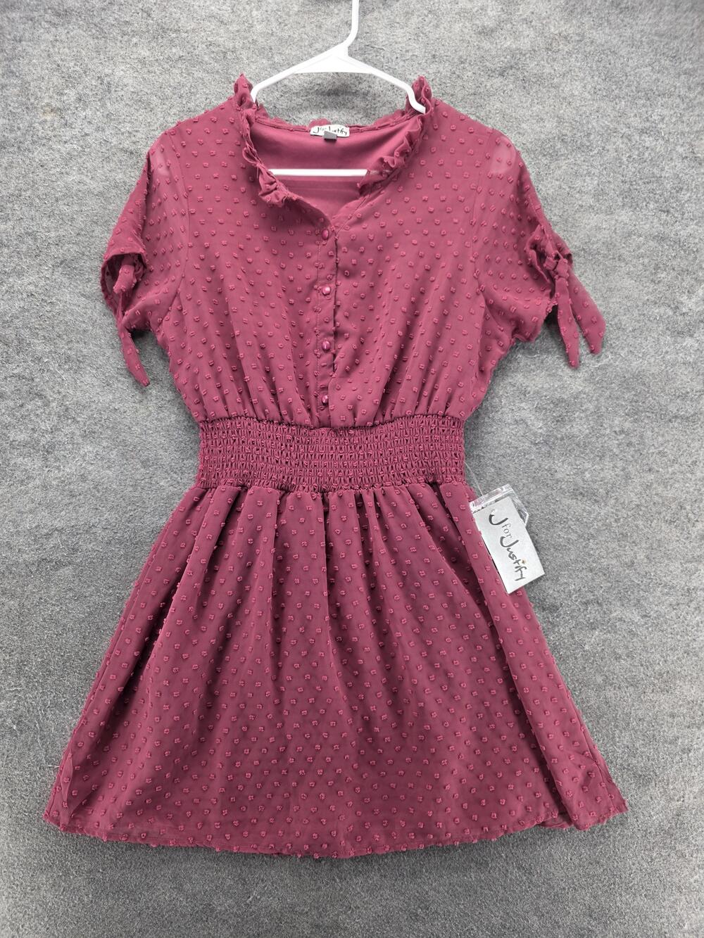J For Justify Dress Womens M Pink Short Fit & Flare Polka Dot Chiffon V-Neck